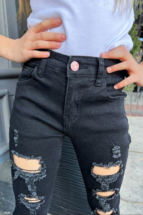 Ripped Distressed Mid-Rise Girls Denim Jeans